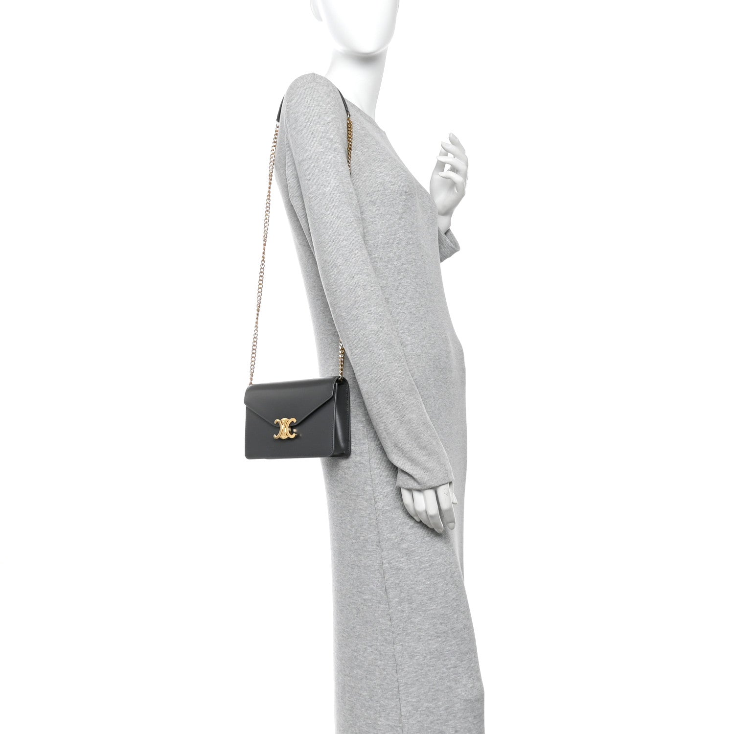 Celine Shiny Calfskin Triomphe Margo Wallet on Chain Anthracite 2 of 14