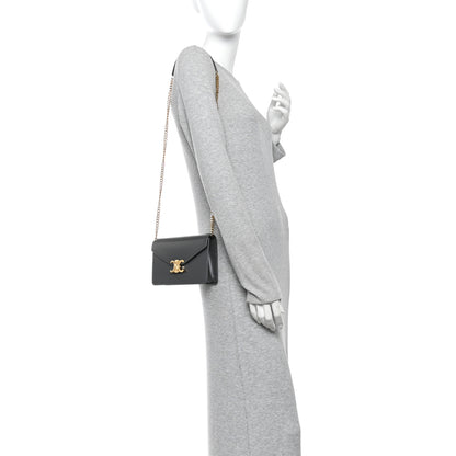 Celine Shiny Calfskin Triomphe Margo Wallet on Chain Anthracite 2 of 14