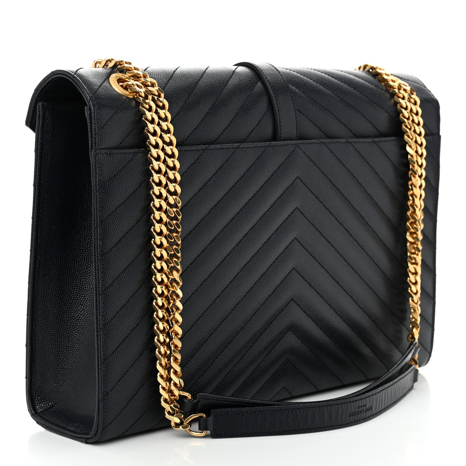 Saint Laurent Grain De Poudre Matelasse Chevron Large Monogram Satchel Navy Blue 3 of 11
