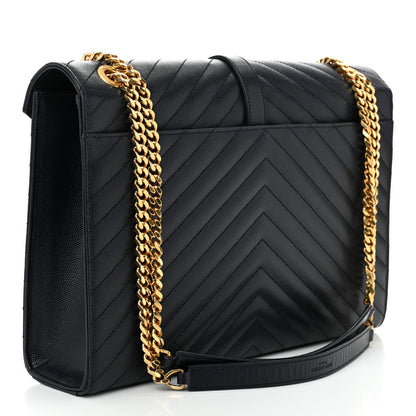 Saint Laurent Grain De Poudre Matelasse Chevron Large Monogram Satchel Navy Blue 3 of 11