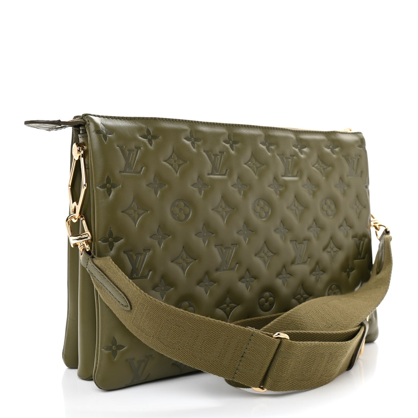 Lambskin Embossed Monogram Coussin MM Khaki