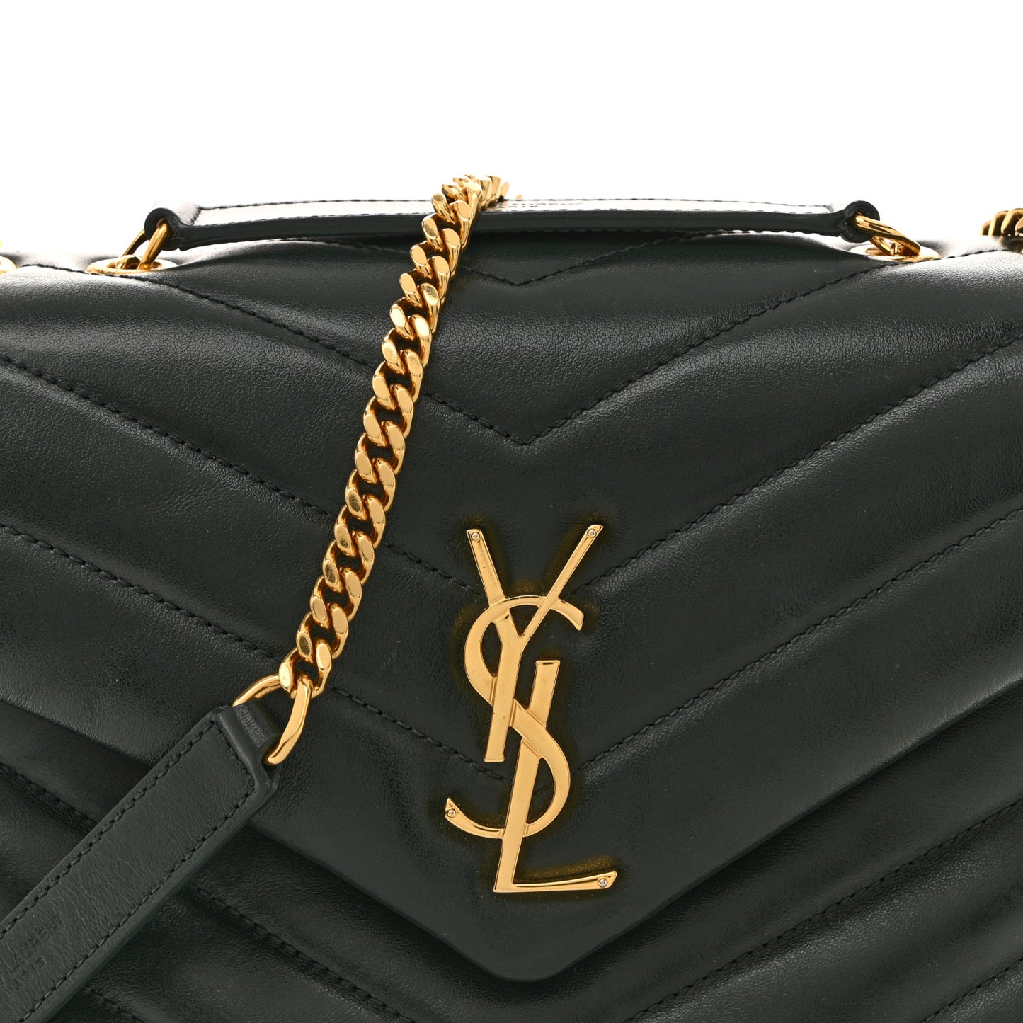 Calfskin Y Quilted Monogram Small Loulou Chain Satchel Dark Mint