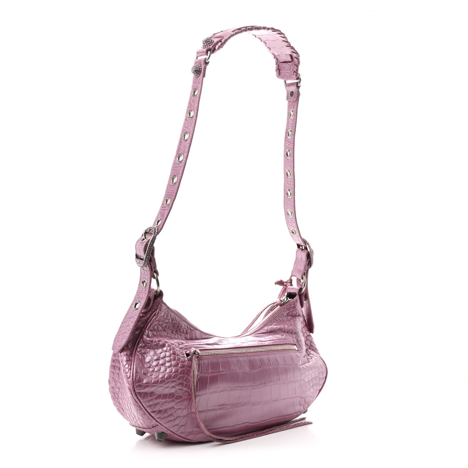 Balenciaga Metallic Extra Supple Calfskin Crystal Crocodile Embossed Small Le Cagole Shoulder Bag Pink 4 of 11