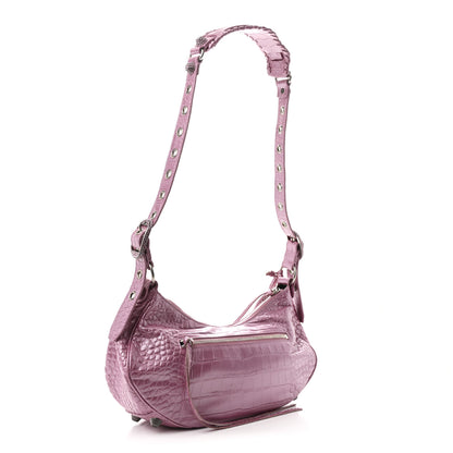 Balenciaga Metallic Extra Supple Calfskin Crystal Crocodile Embossed Small Le Cagole Shoulder Bag Pink 4 of 11