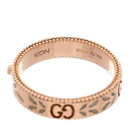 Gucci 18K Rose Gold Enamel Diamaond 4mm Icon Blooms Ring 50 5.5 5 of 6