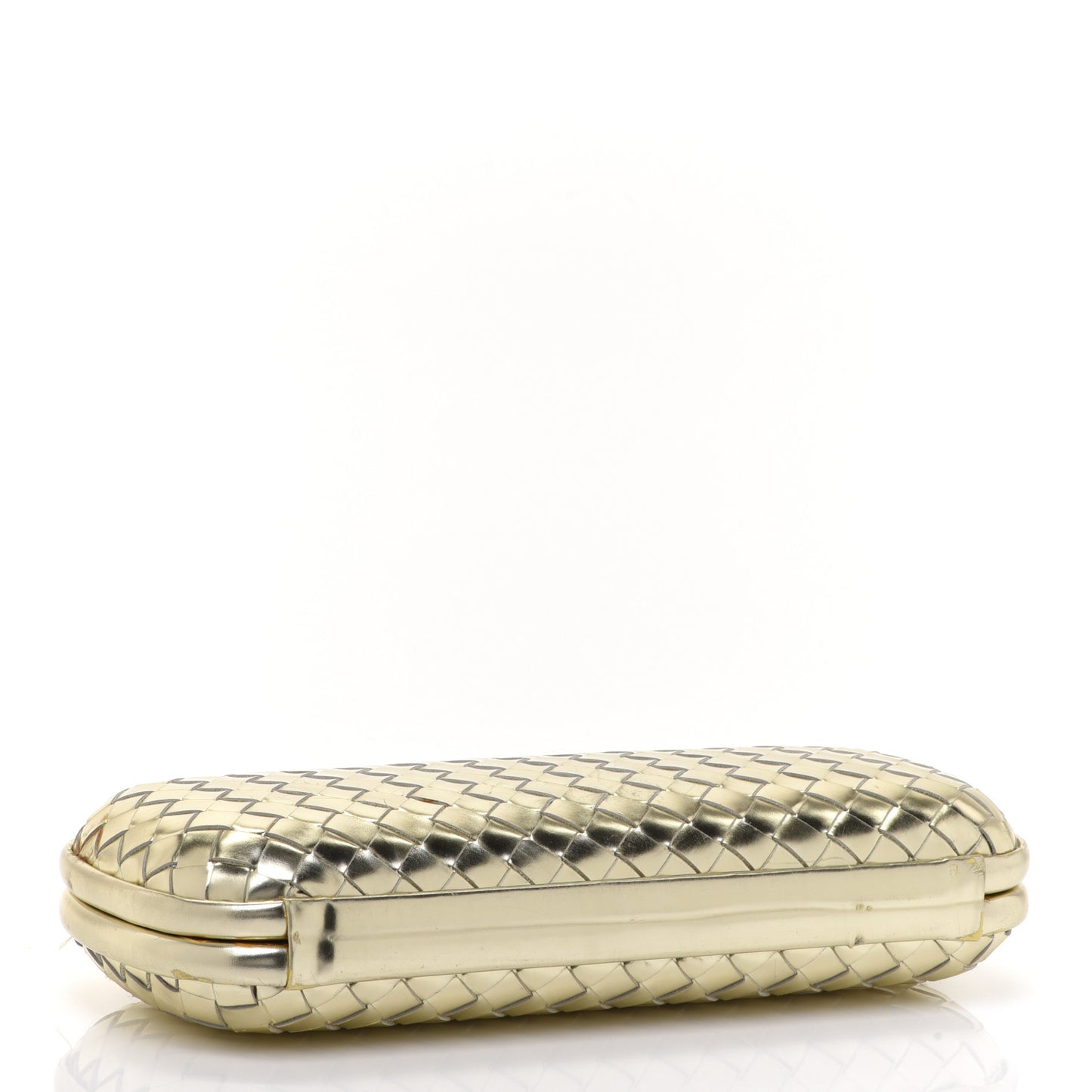 Metallic Napa Intrecciato Faille Knot Clutch Gold