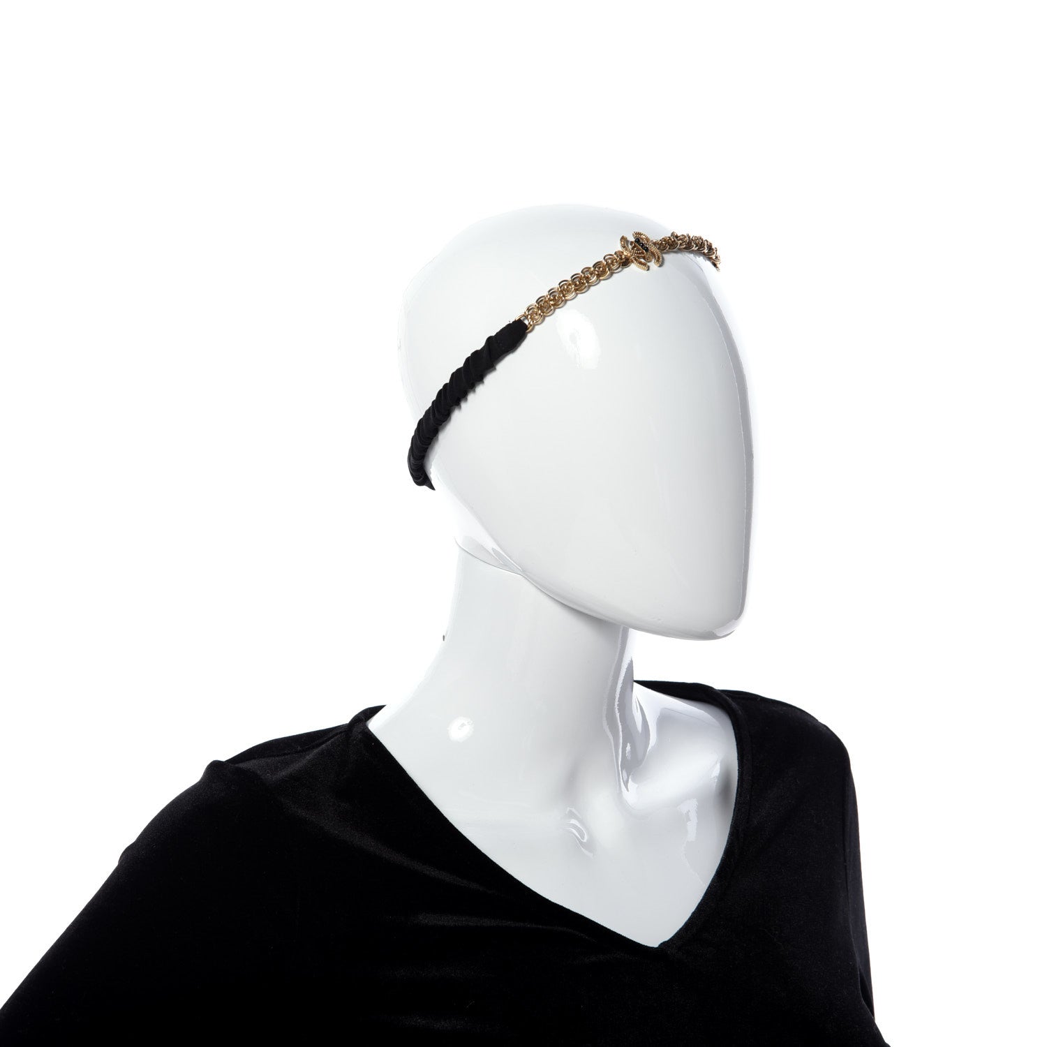 Chanel Metal Beaded CC Chain Headband Gold Black 3 of 6