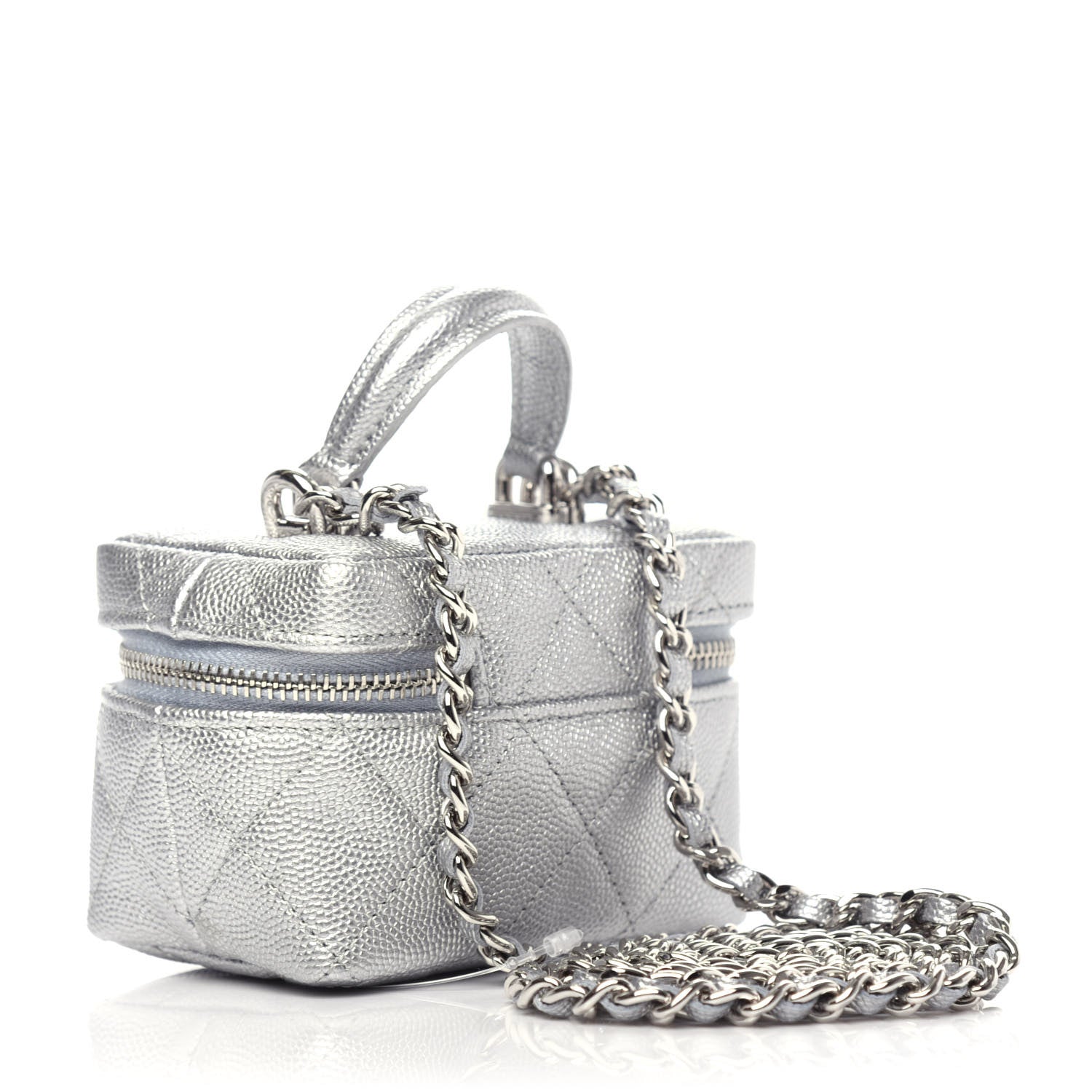 Chanel Metallic Caviar Quilted Mini Top Handle Vanity With Chain Silver 3 of 10