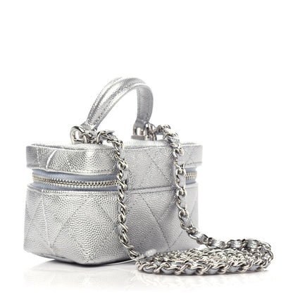 Chanel Metallic Caviar Quilted Mini Top Handle Vanity With Chain Silver 3 of 10