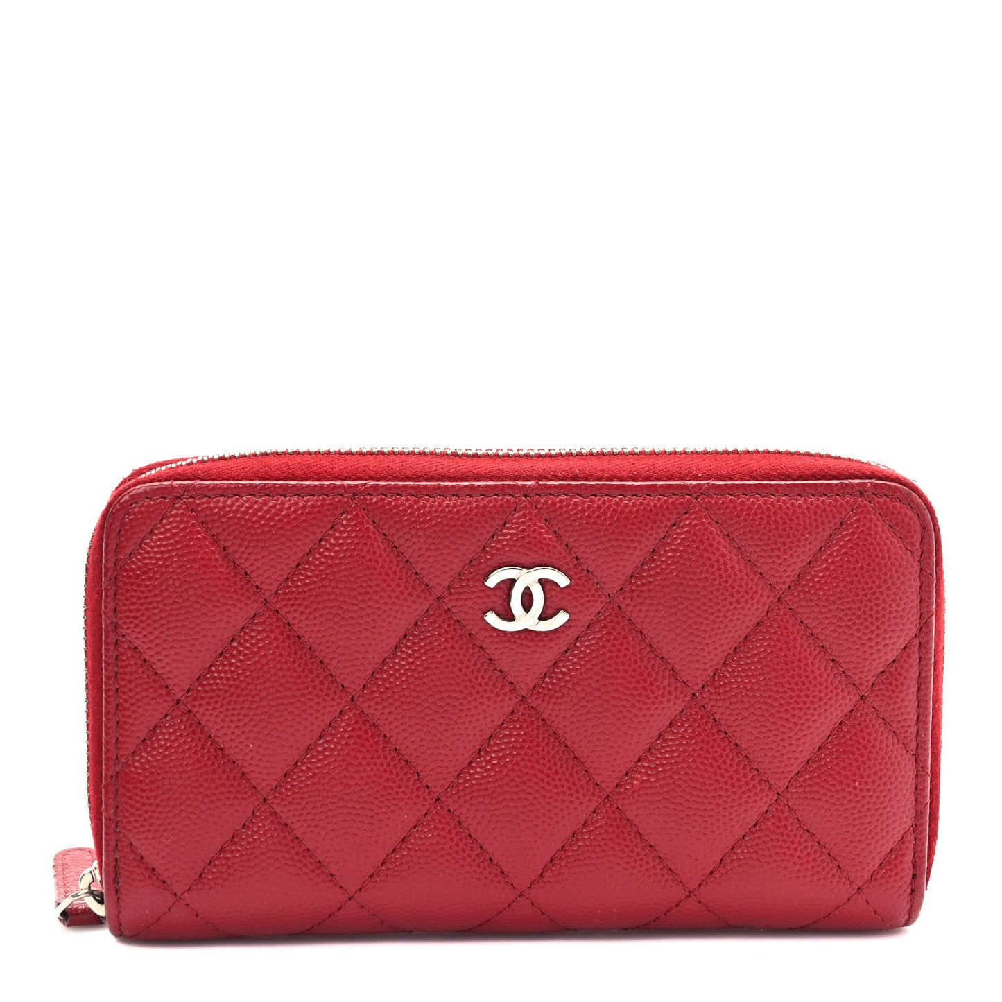 Caviar Quilted Medium Zip Around Wallet Red
