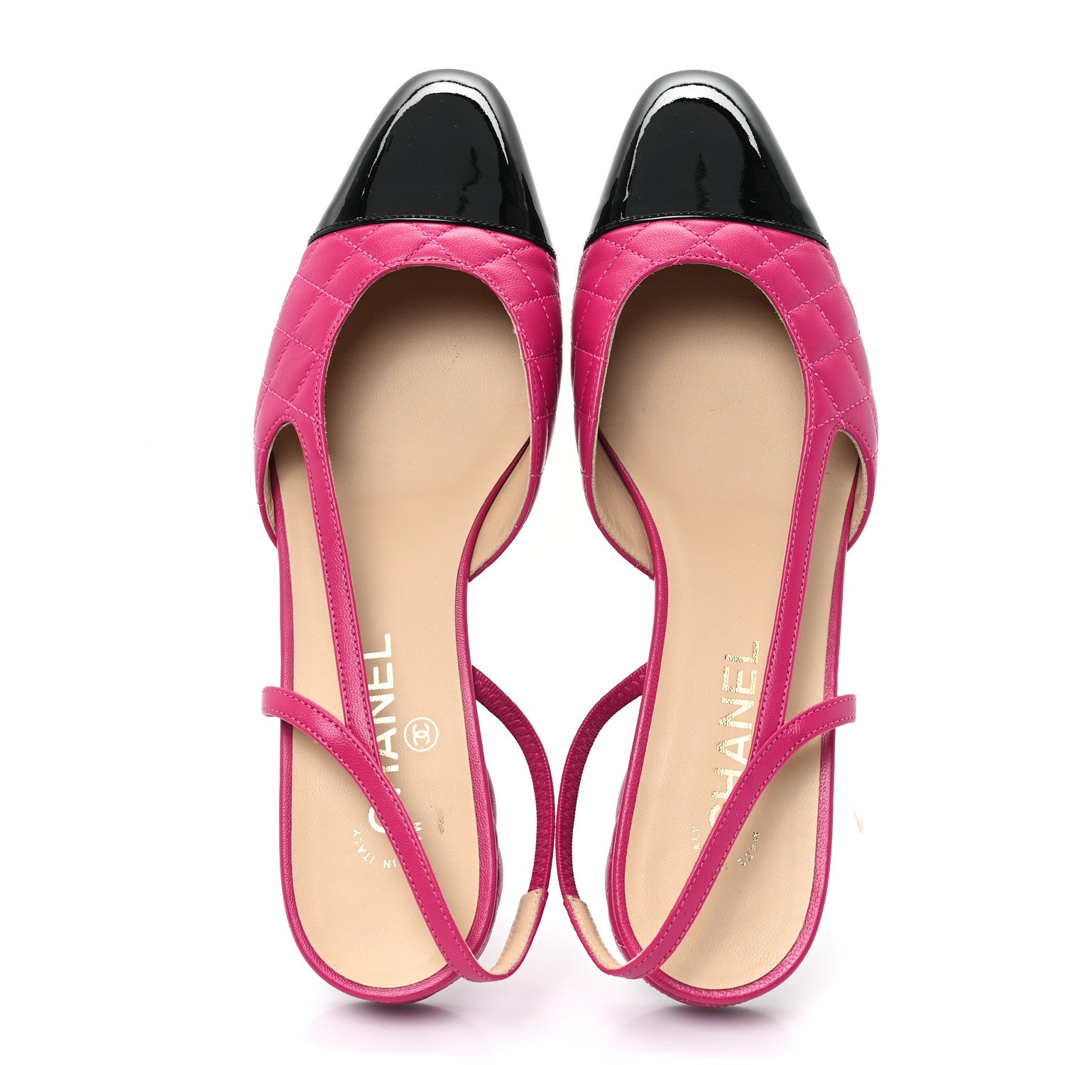 Chanel Lambskin Patent Cap Toe CC Slingback Flats 41 Pink Black 2 of 9