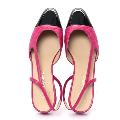 Chanel Lambskin Patent Cap Toe CC Slingback Flats 41 Pink Black 2 of 9