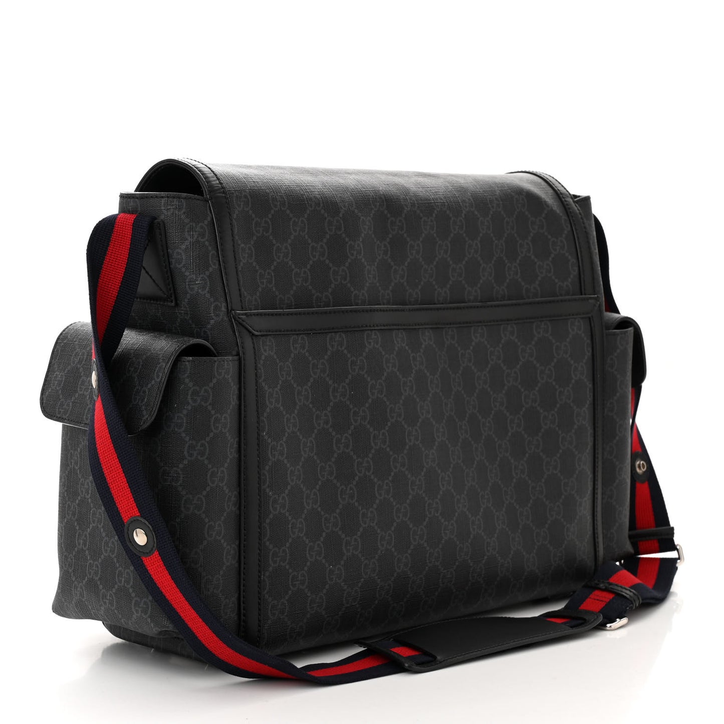 GG Supreme Monogram Web Messenger Diaper Bag Black Grey