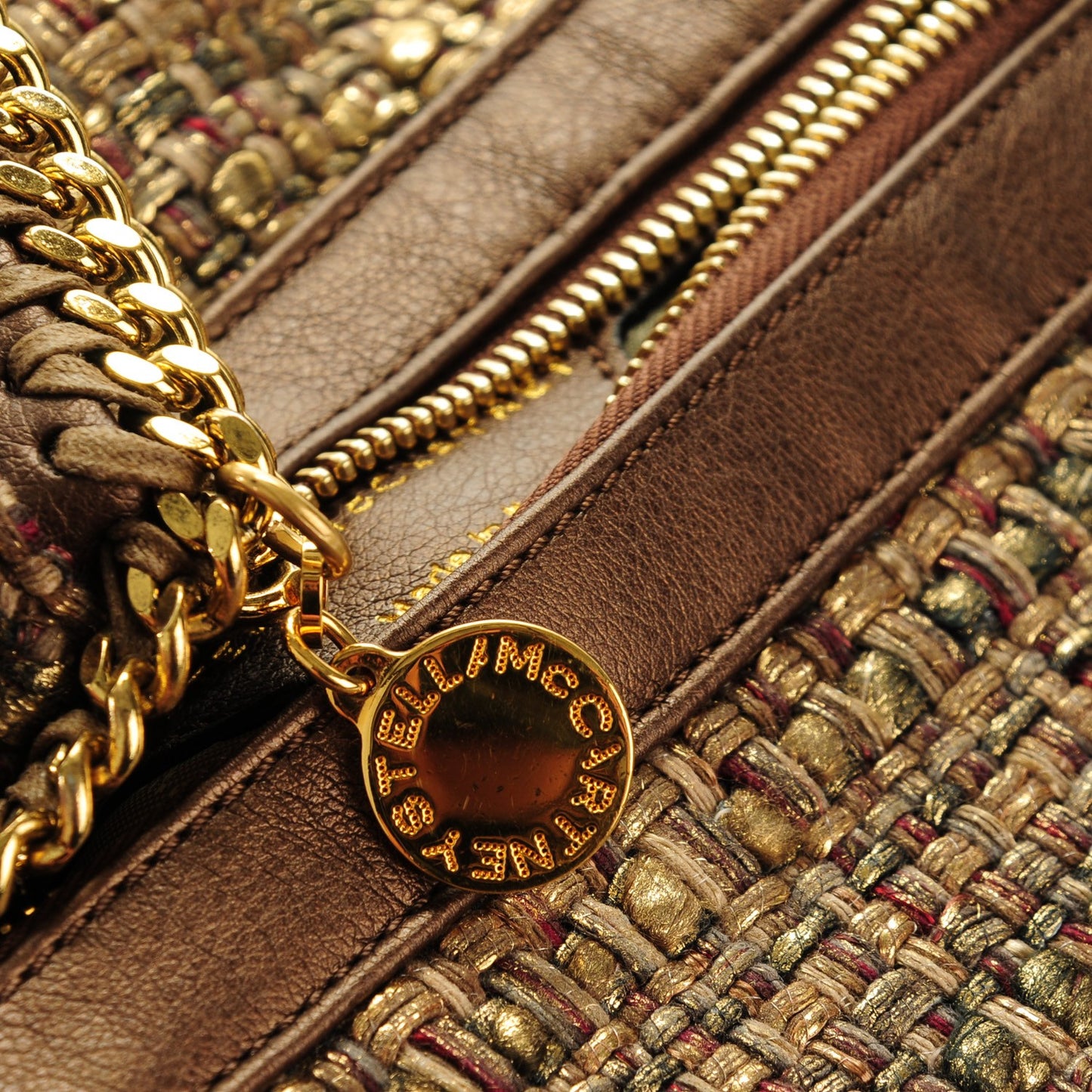 Woven Boucle Fold Over Falabella Clutch Gold