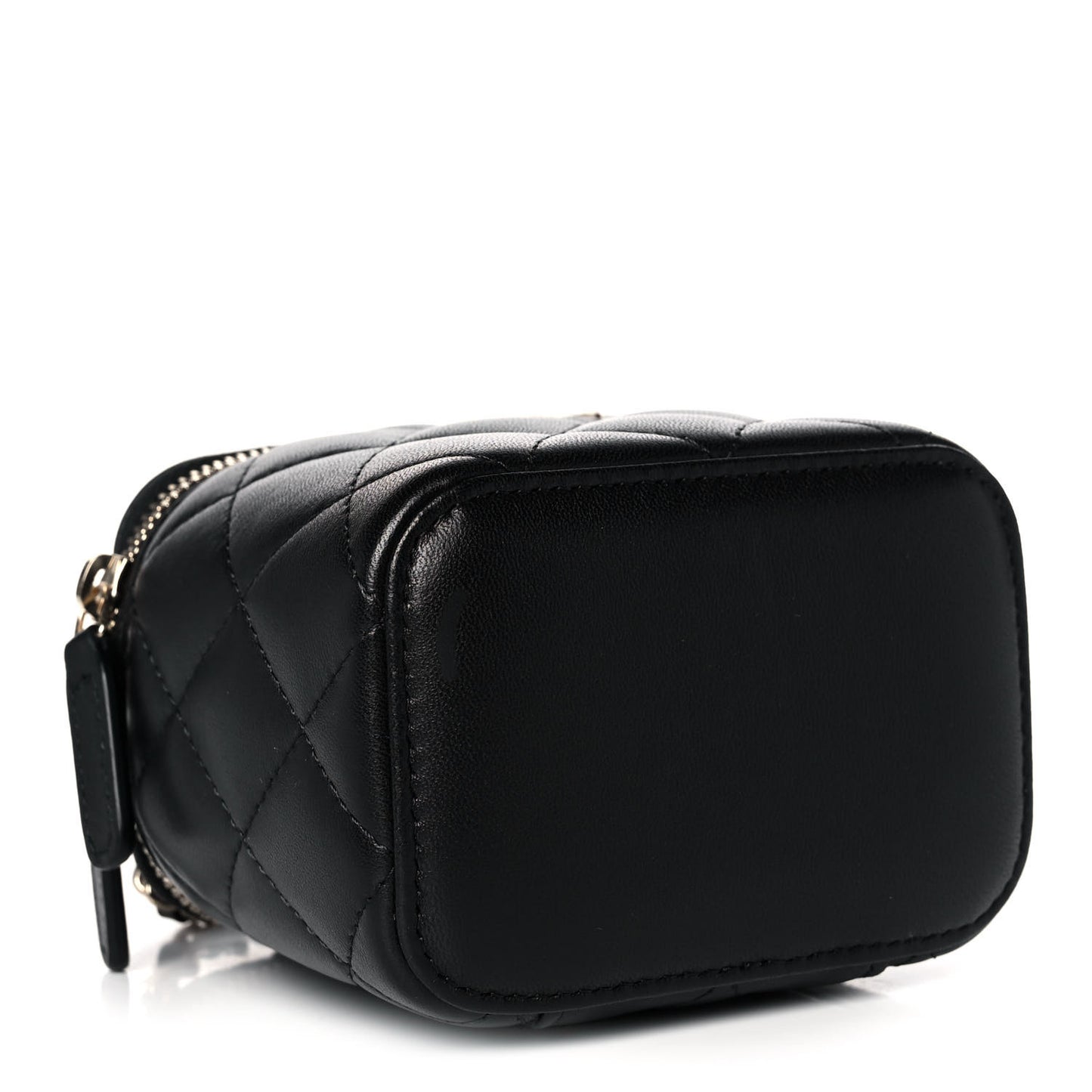 Lambskin Quilted Top Handle Mini Vanity Case With Chain Black
