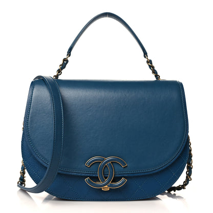 Chanel Shiny Calfskin Goatskin Quilted Medium Coco Curve Messenger Flap Navy 1 of 9