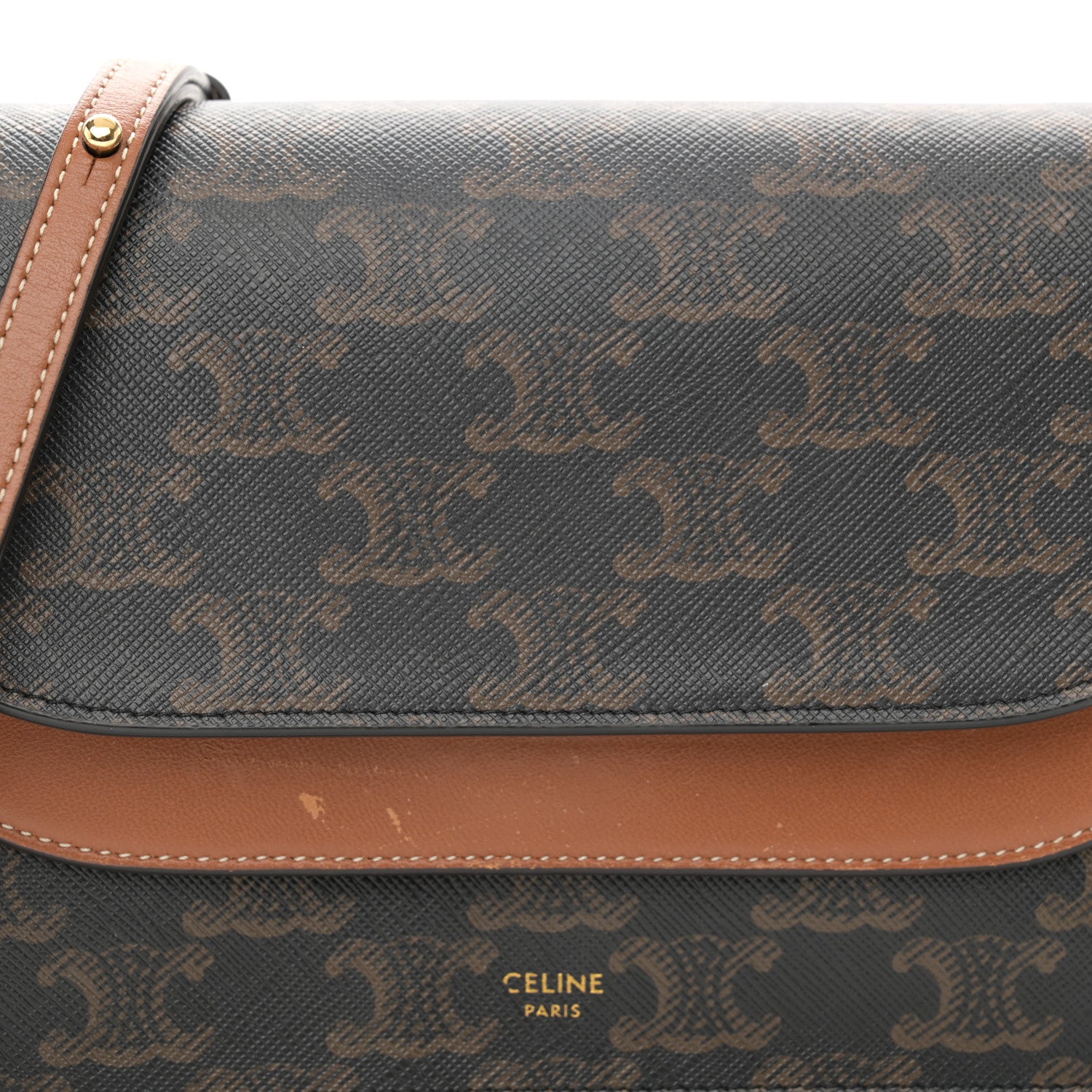 Celine Triomphe Canvas Lambskin Wallet On Strap Tan 8 of 13