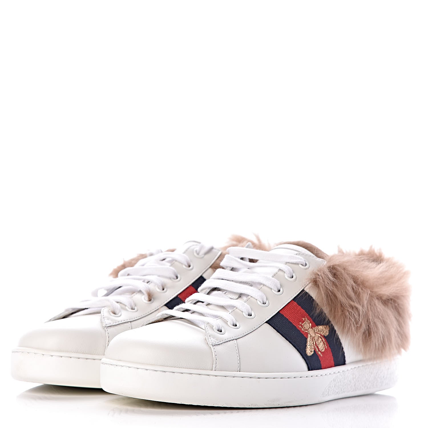 Gucci Calfskin Wool Web Bee Embroidered Mens Ace Sneakers 11.5 White 3 of 10