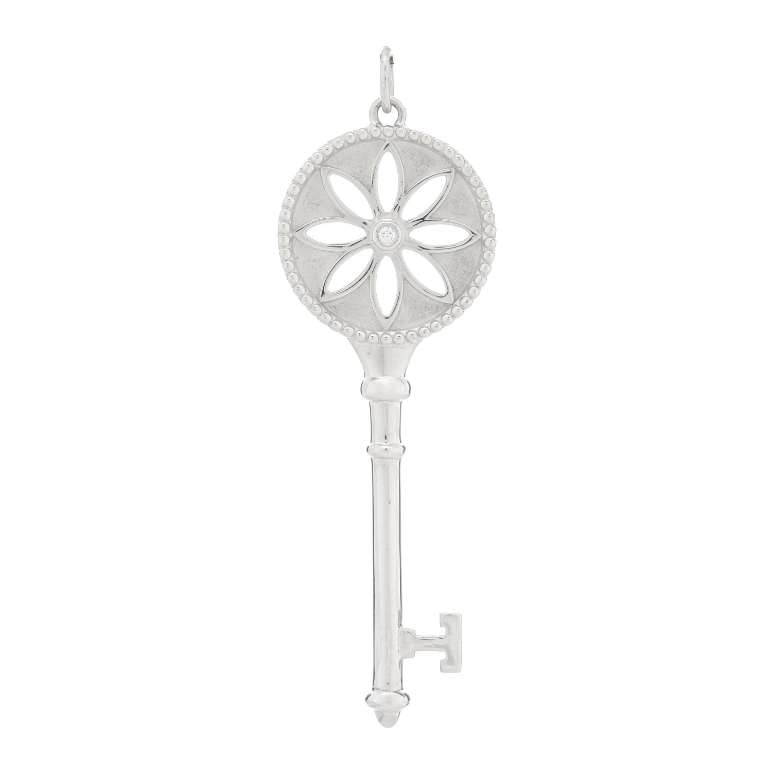 Tiffany Sterling Silver Diamond Large Daisy Key Pendant 1 of 4