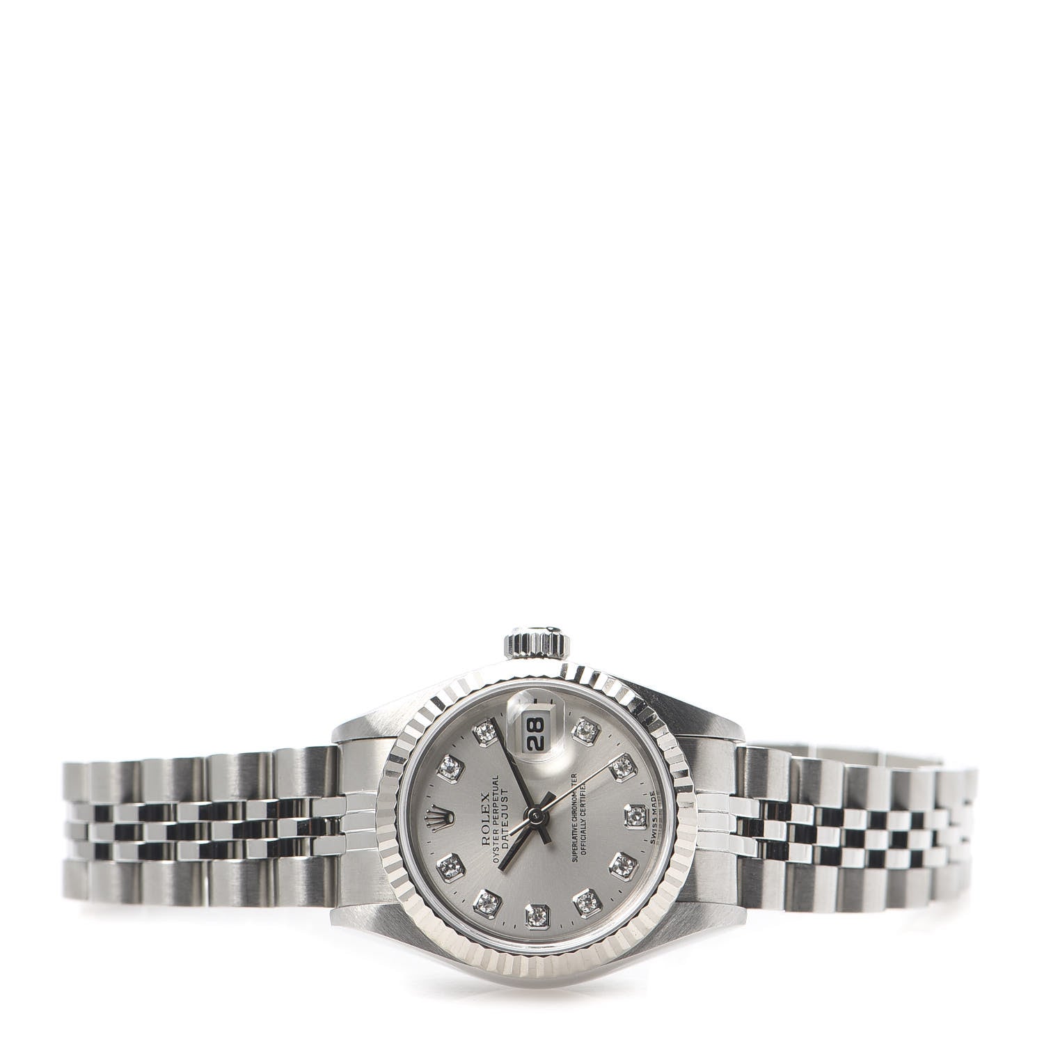 Rolex Stainless Steel 18K White Gold Diamond 26mm Oyster Perpetual Datejust Watch Silver 69174 3 of 6