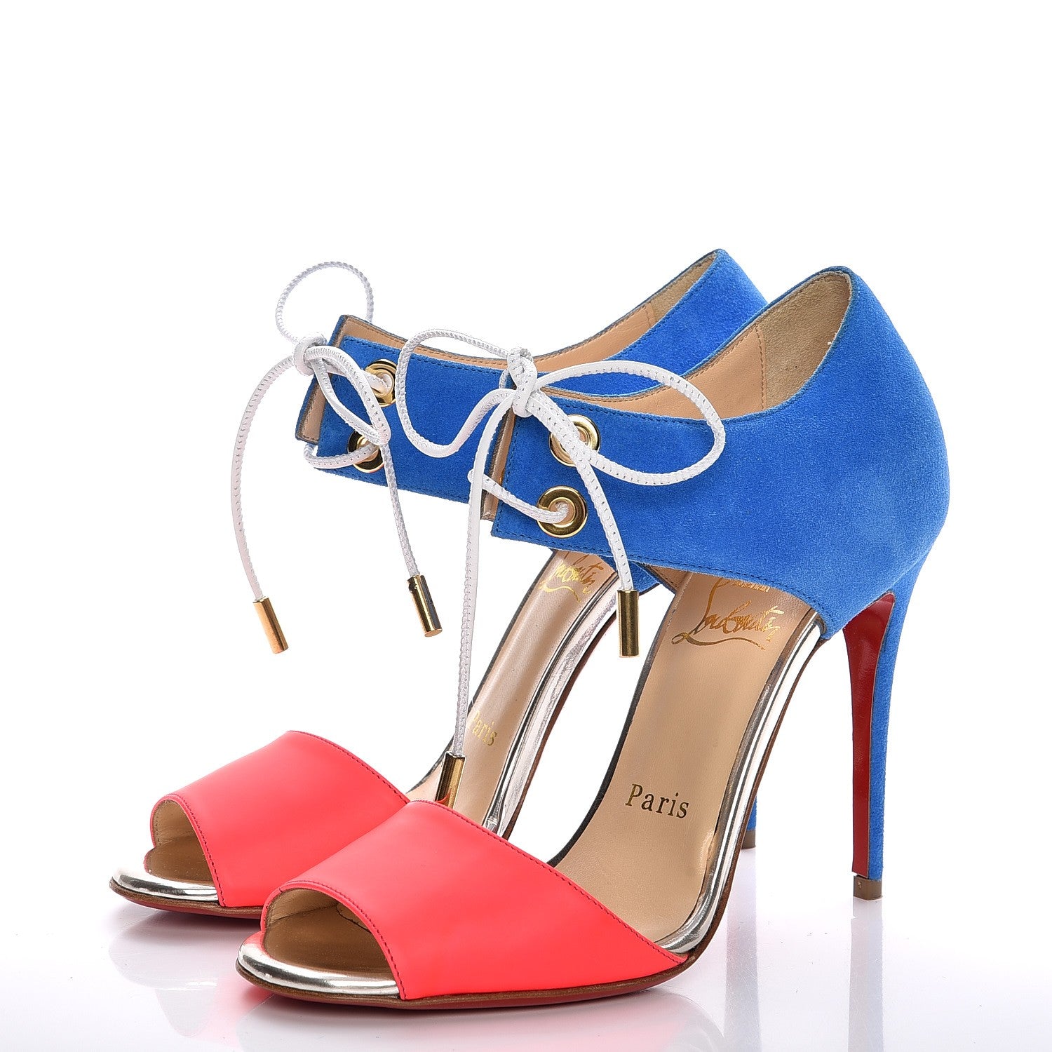 Christian Louboutin Kid Suede Fluo Mayerling 100 Sandals 35 Version Orange 3 of 9