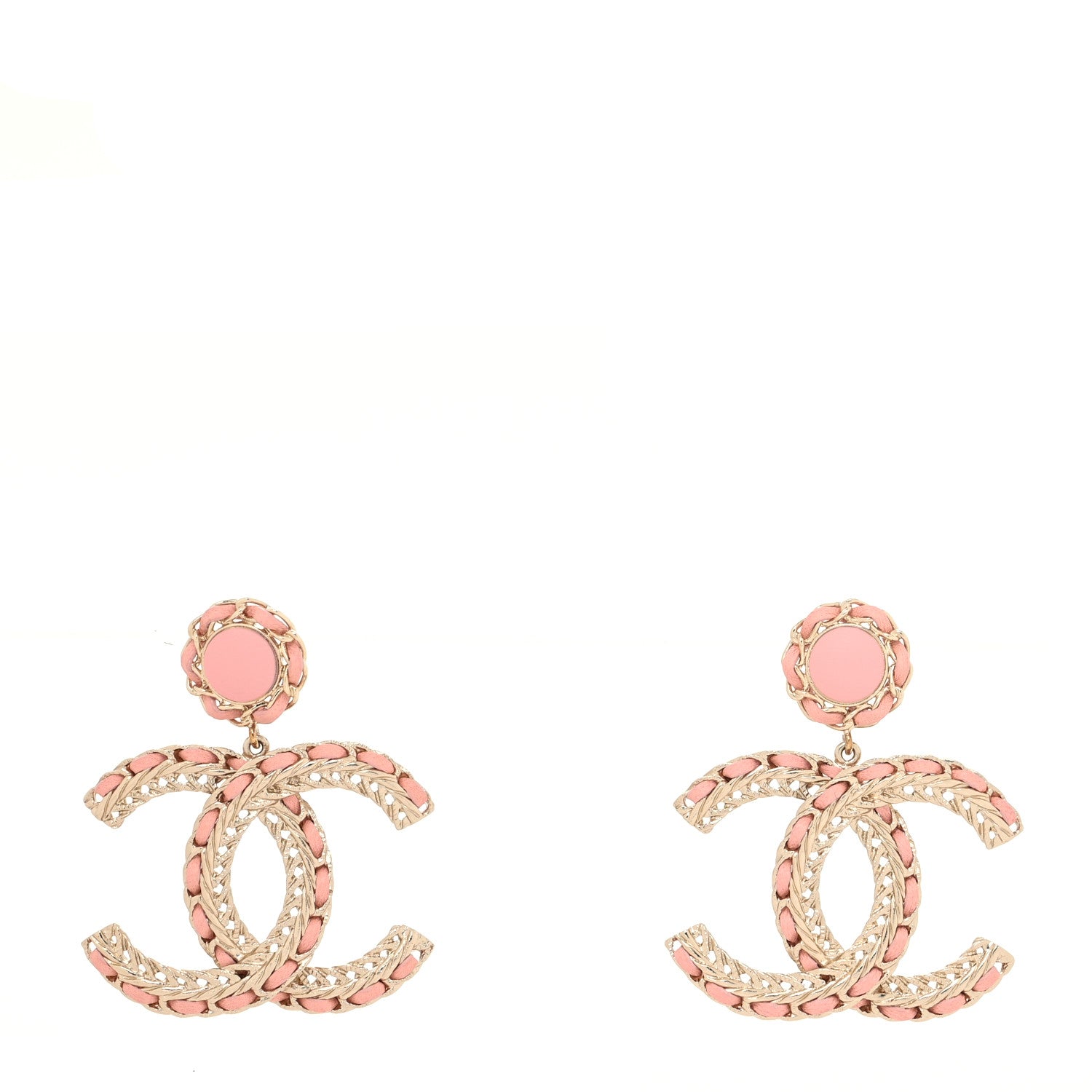 Chanel Lambskin Metal Chain CC Drop Earrings Pink Gold 1 of 4