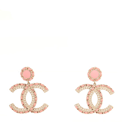 Chanel Lambskin Metal Chain CC Drop Earrings Pink Gold 1 of 4