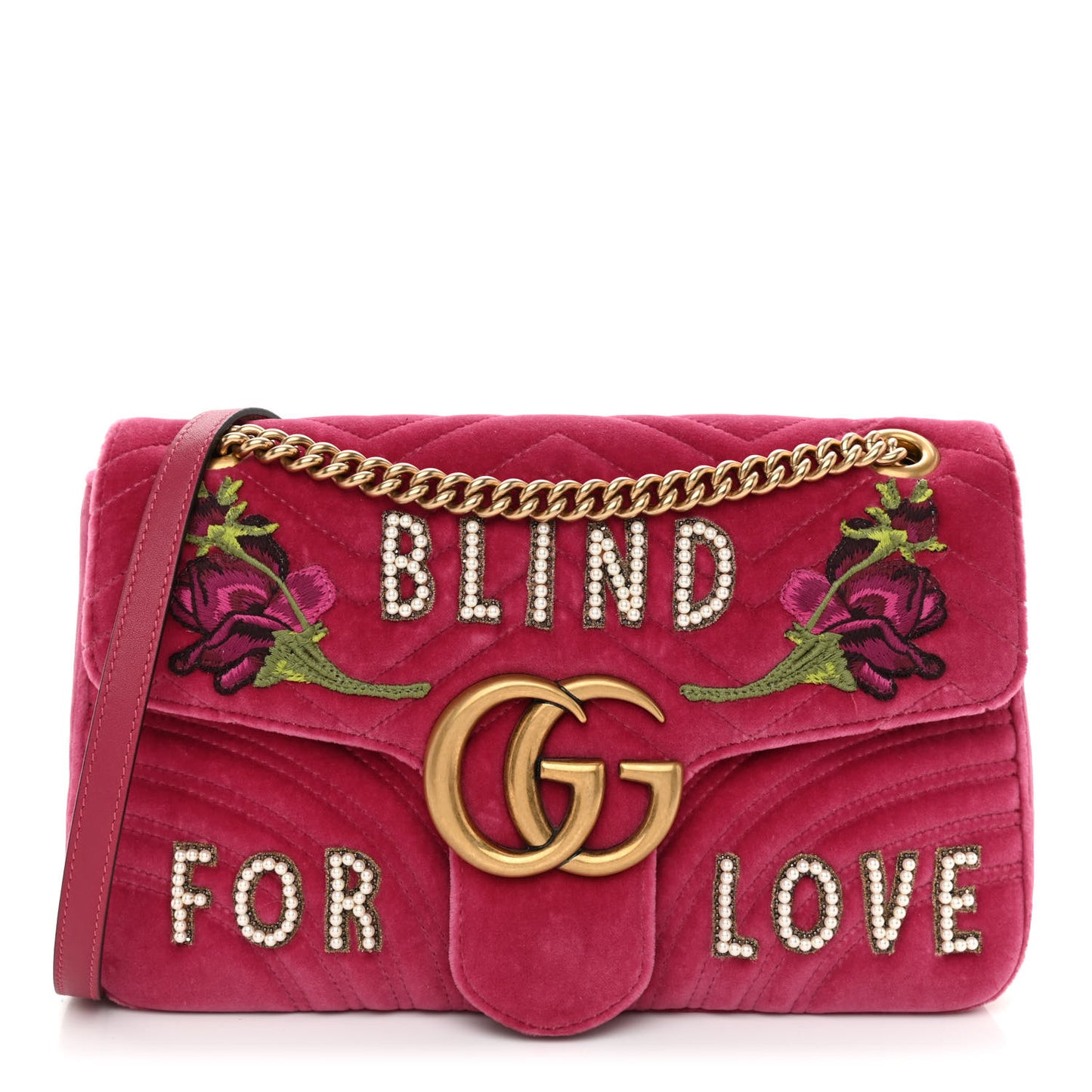 Velvet Matelasse Blind for Love Embroidered Medium GG Marmont Shoulder Bag Light Raspberry Rose Multicolor