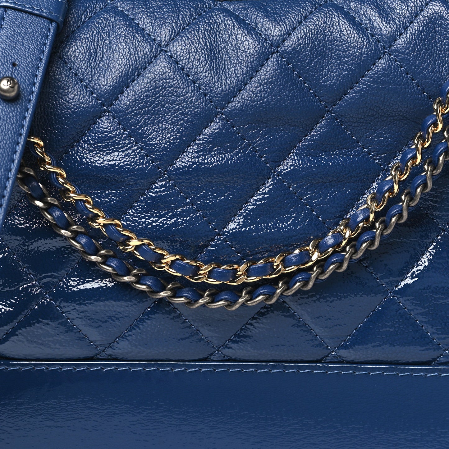 Patent Goatskin Quilted Medium Gabrielle Hobo Blue
