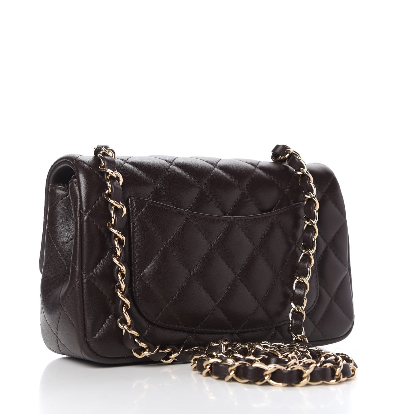 Lambskin Quilted Mini Rectangular Flap Dark Brown