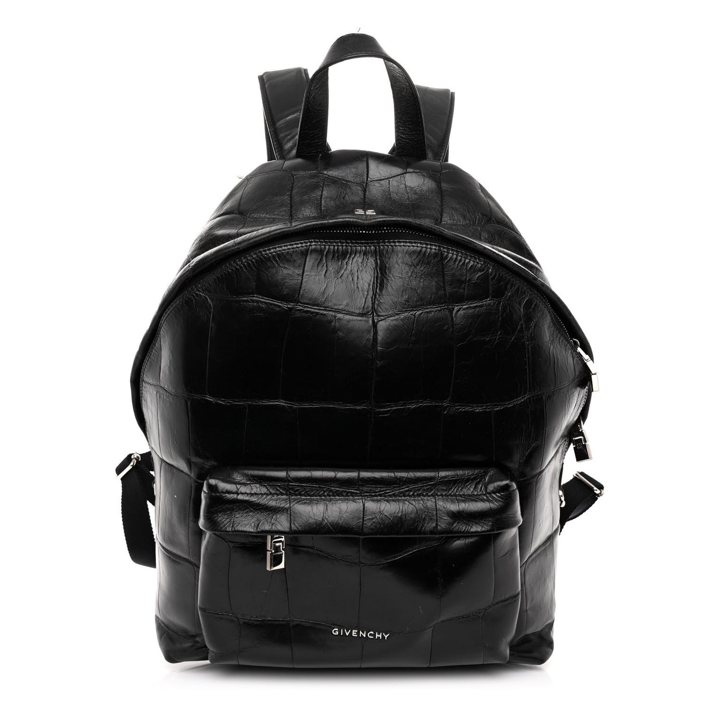 Calfskin Crocodile Embossed Double U Backpack Black