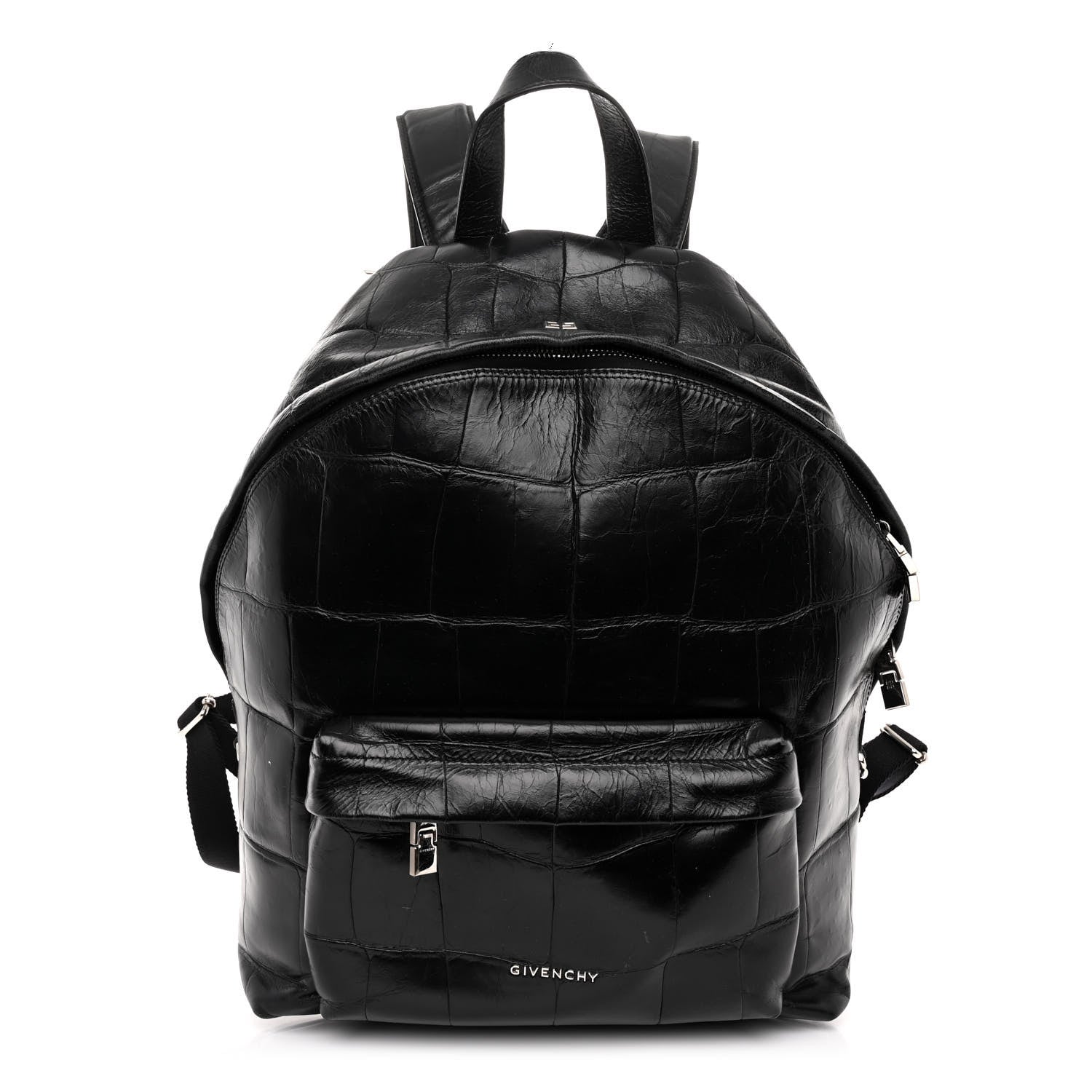 Givenchy Calfskin Crocodile Embossed Double U Backpack Black 1 of 10
