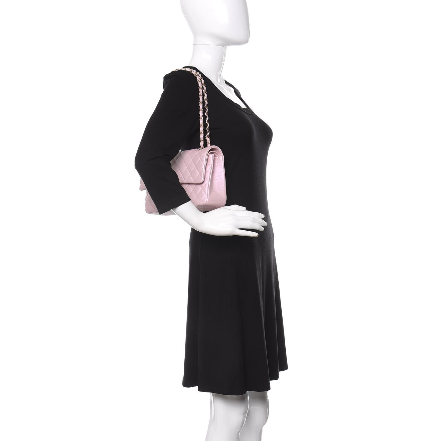 Iridescent Calfskin Quilted Medium Double Flap Light Pink