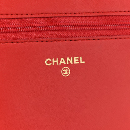 Chanel Lambskin Quilted Boy Wallet On Chain WOC Red 6 of 16