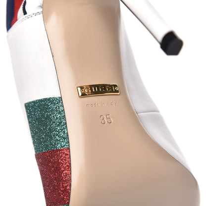Gucci Calfskin Glitter Web High Heel Slingback Pumps 35 White 6 of 10