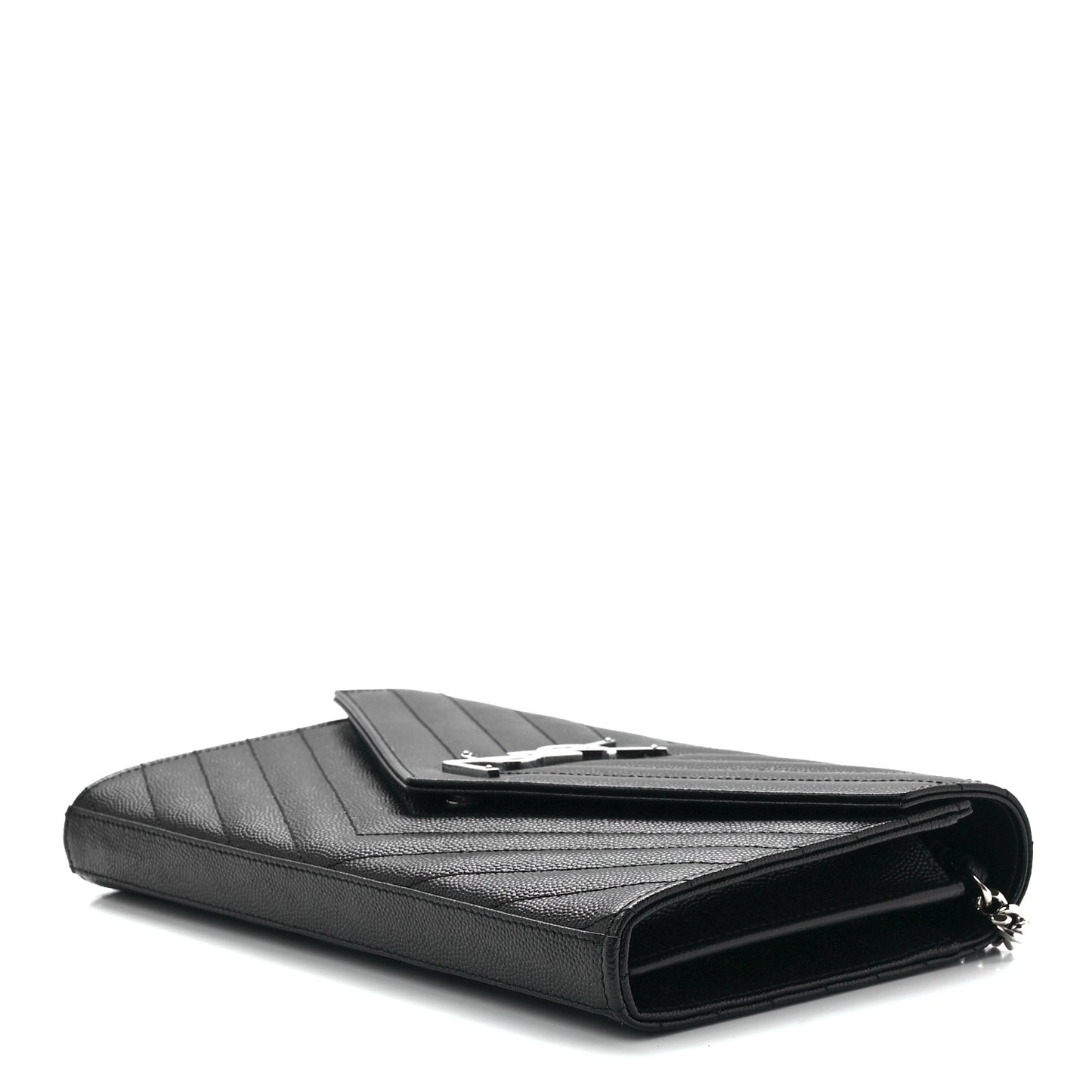 Grain De Poudre Matelasse Chevron Monogram Chain Wallet Black