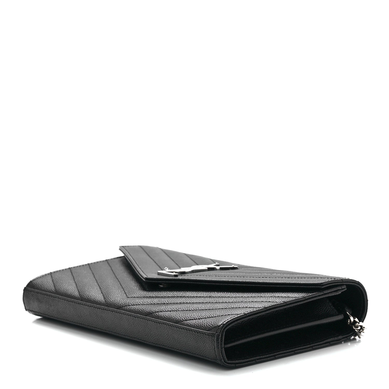 Saint Laurent Grain De Poudre Matelasse Chevron Monogram Chain Wallet Black 8 of 10