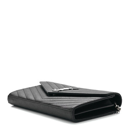 Saint Laurent Grain De Poudre Matelasse Chevron Monogram Chain Wallet Black 8 of 10