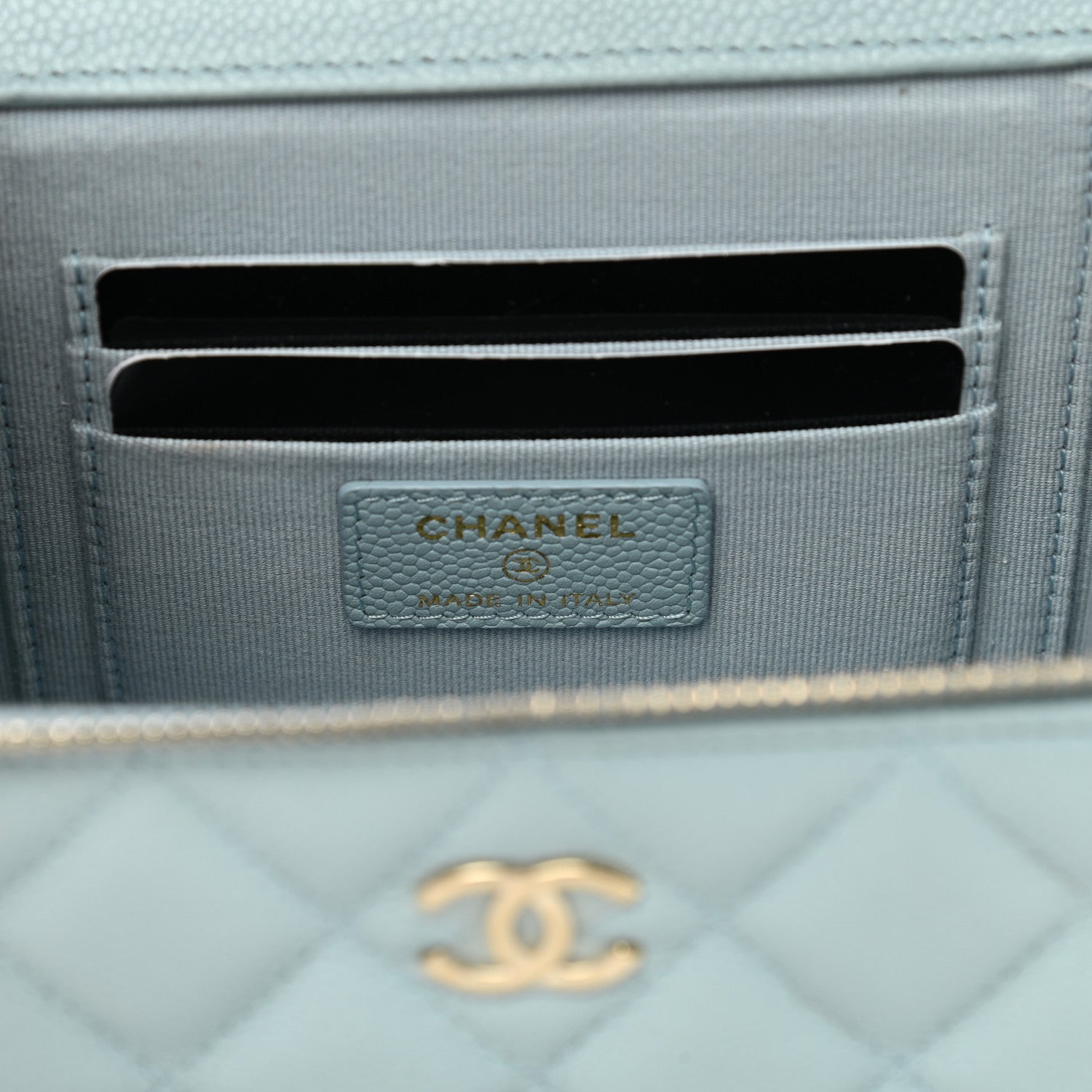 Chanel Caviar Quilted Small Tiny CC Vanity Case With Chain Light Blue 6 of 12