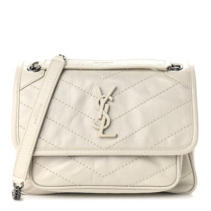 Saint Laurent Crinkled Calfskin Matelasse Monogram Baby Niki Chain Satchel Ivory 1 of 10