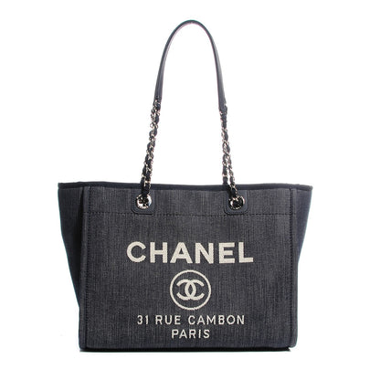 Chanel Canvas Small Deauville Tote Dark Blue 1 of 7