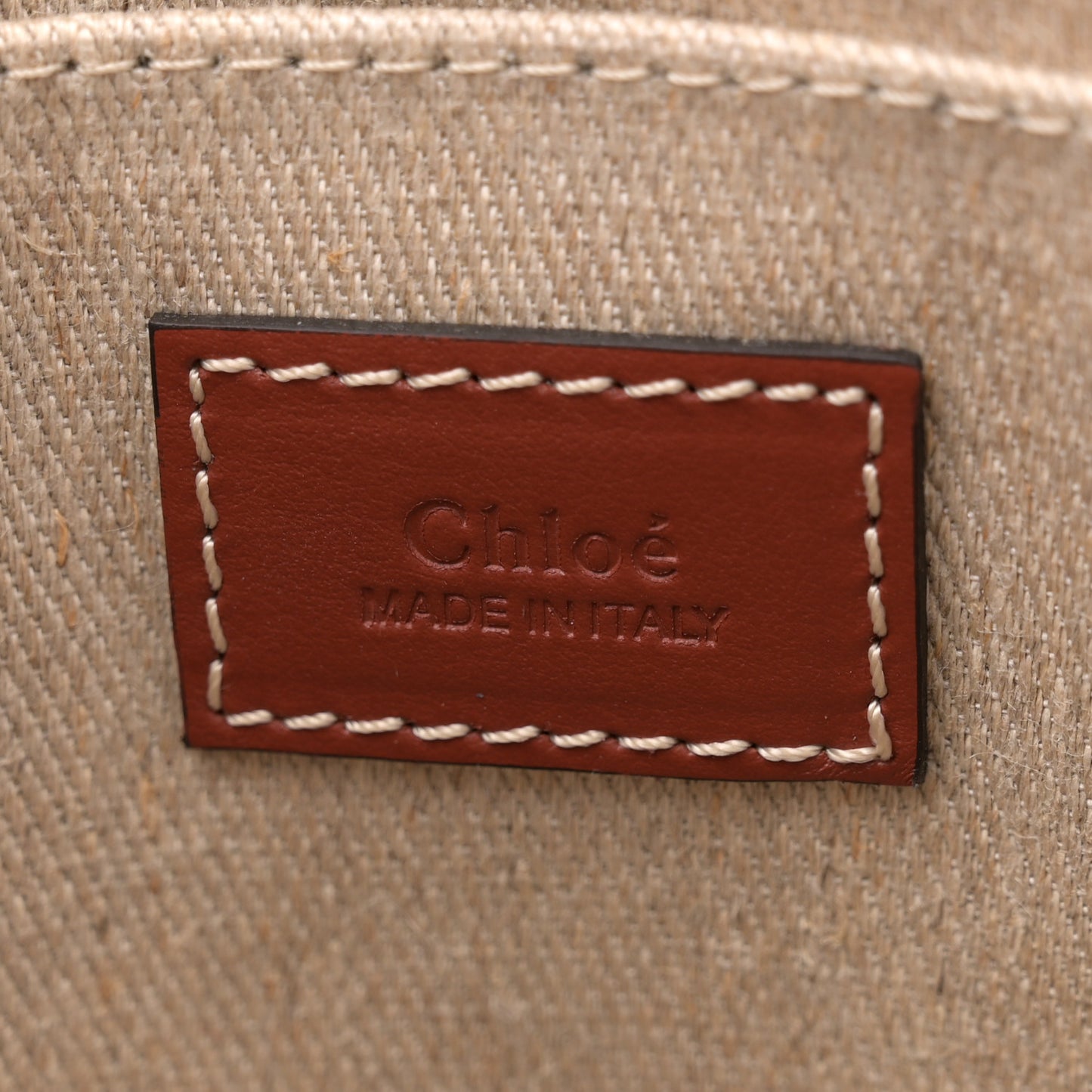 Linen Calfskin Medium Woody Ribbon Tote White Brown