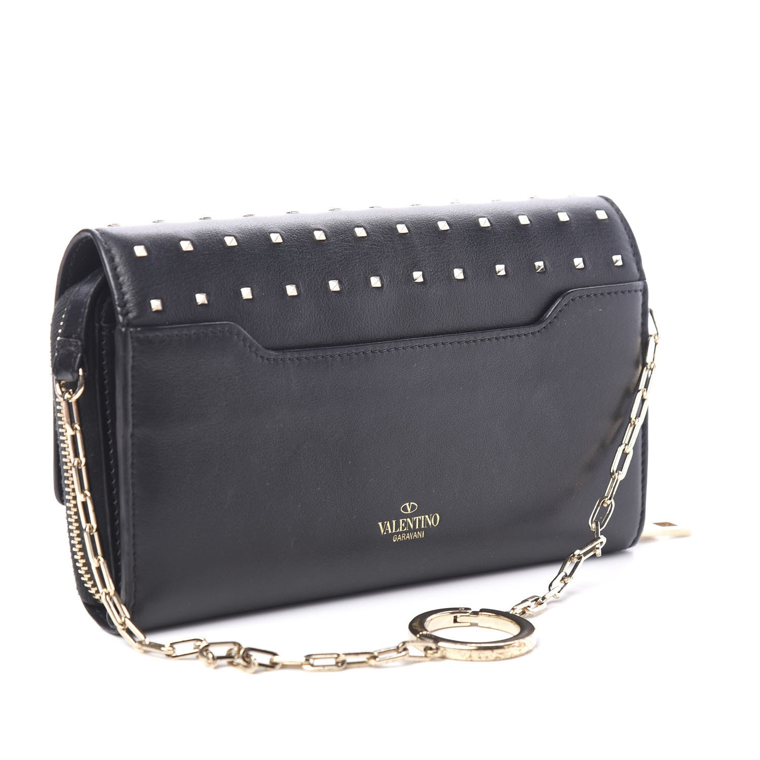 Valentino Garavani Vitello Rockstud Carry Secrets Continental Wallet On Chain Black 2 of 9