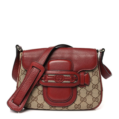 Gucci Monogram Pebbled Calfskin Web Small Dressage Shoulder Bag Red 1 of 12