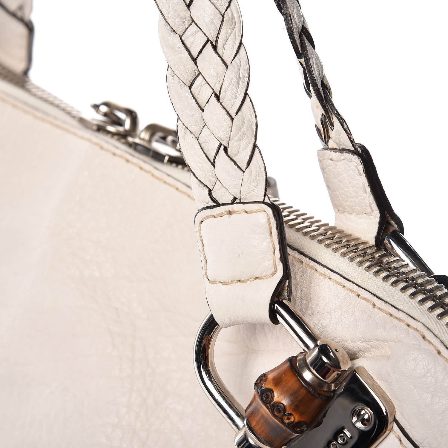 Gucci Pebbled Calfskin Large Bamboo Bar Tassel Shoulder Bag White 14 of 17