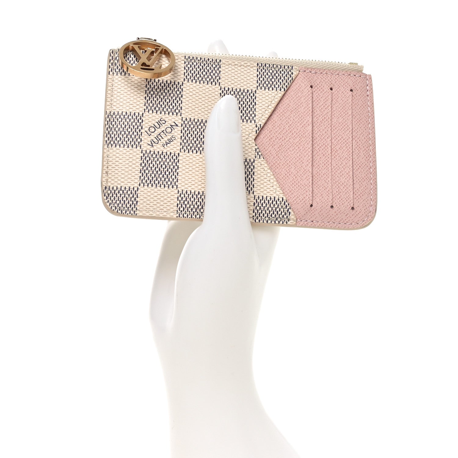 Louis Vuitton Damier Azur Zipped Romy Card Holder Rose Ballerine