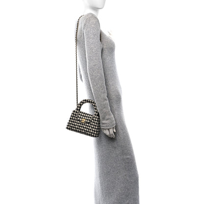 Chanel Tweed Houndstooth Quilted Nano Kelly Shopper Black White 2 of 11