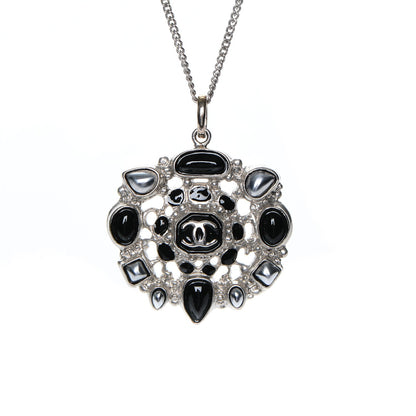 Chanel Enamel Gripoix CC Necklace Black Silver 3 of 5