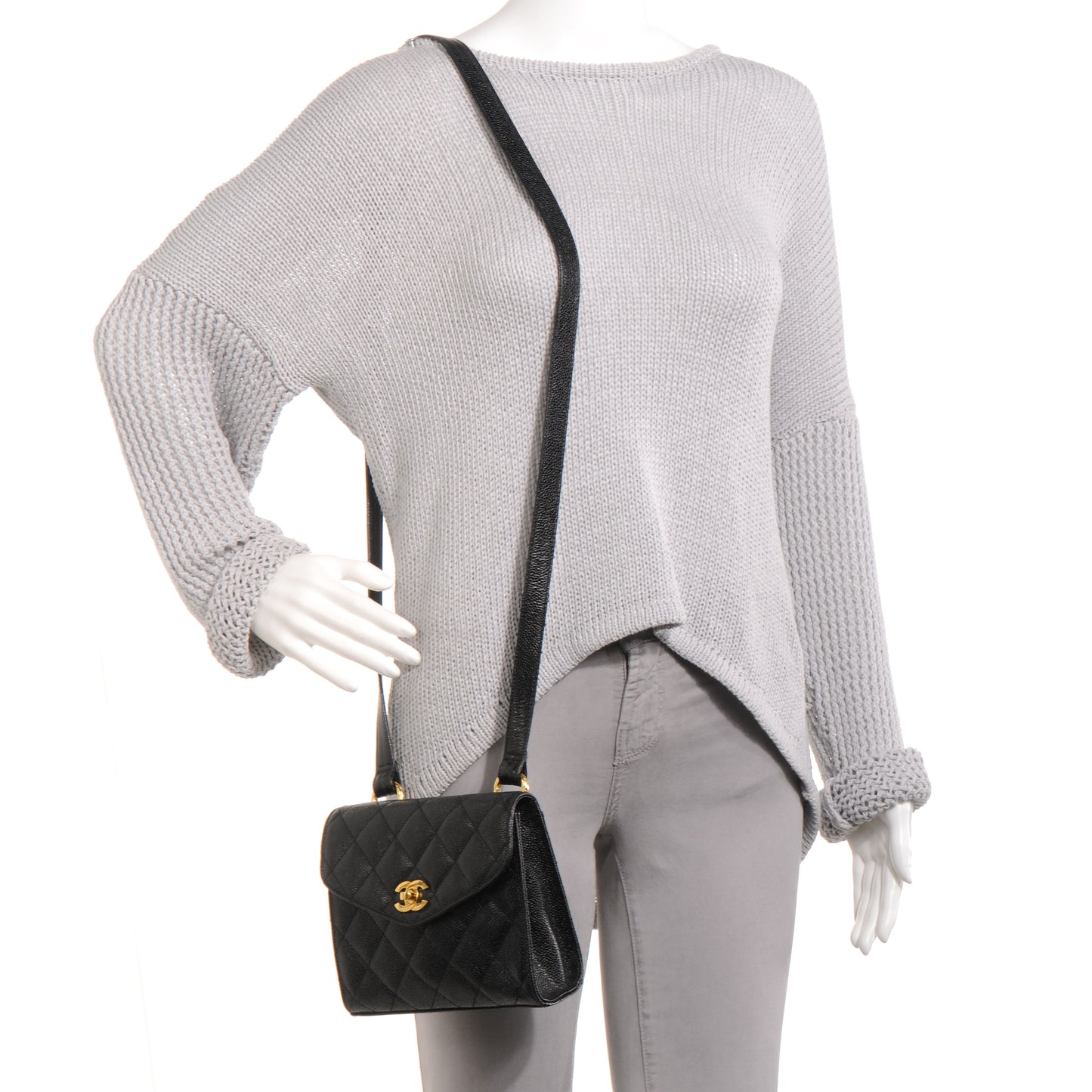 Caviar Crossbody Flap Bag Black