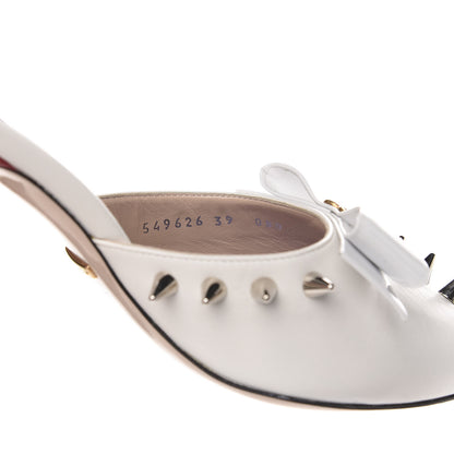 Gucci Patent GG Bow Sadie Spike Mid Heel Mules 39 White 9 of 10